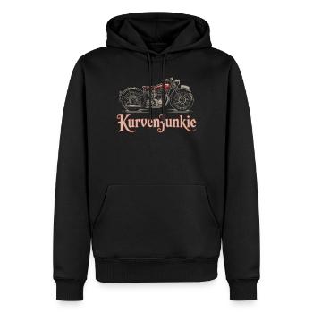  KurvenJunkie Retro Motorrad Biker Oldschool - Männer Premium Bio Hoodie - Schwarz - Vorne - Nico (187cm)
