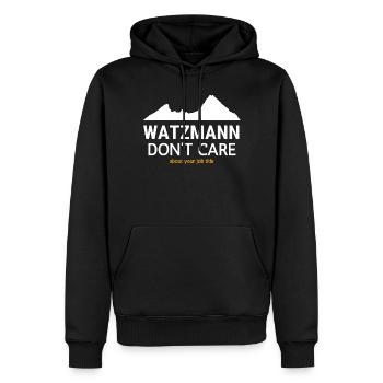 Watzmann Dont Care Jobtitel - Männer Premium Bio Hoodie - Schwarz - Vorne - Nico (187cm)