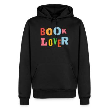 Image colorée des mots des amoureux des livres - Sweat à capuche Premium bio Homme - noir - Devant - Nico (187cm)