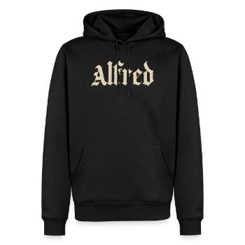 Alfred Blackletter Namensornament - Männer Premium Bio Hoodie - Schwarz - Vorne - Nico (187cm)