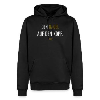 Den NAGEL auf den Kopf –Fussball Weltmeisterschaft - Männer Premium Bio Hoodie - Schwarz - Vorne - Nico (187cm)