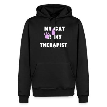 Meine Katze ist meine Therapeutin - Männer Premium Bio Hoodie - Schwarz - Vorne - Nico (187cm)