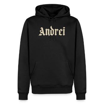 Andrei Gotische Schrift - Männer Premium Bio Hoodie - Schwarz - Vorne - Nico (187cm)