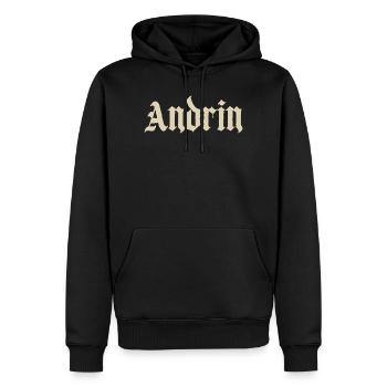 Andrin Gothic Schriftprint - Männer Premium Bio Hoodie - Schwarz - Vorne - Nico (187cm)