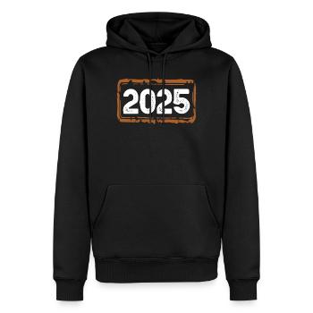 2025 year - Men’s Premium Organic Hoodie - black - Front - Nico (187cm)