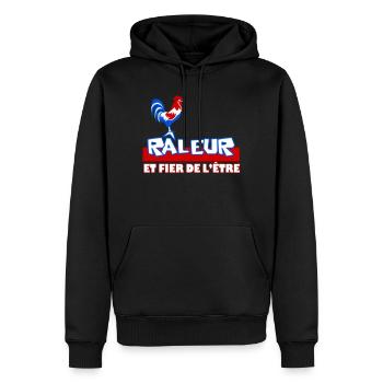 Râleur Fier de l’être Coq Logo - Sweat à capuche Premium bio Homme - noir - Devant - Nico (187cm)