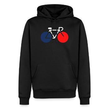 Fahrrad weiß, blau, rot - Männer Premium Bio Hoodie - Schwarz - Vorne - Nico (187cm)