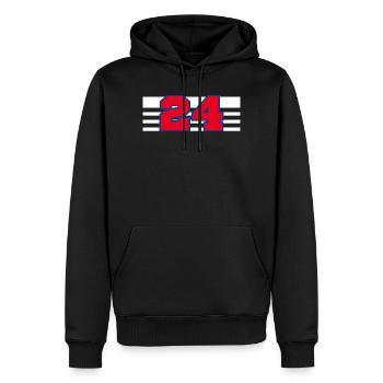 Numéro 24 France - Sweat à capuche Premium bio Homme - noir - Devant - Nico (187cm)
