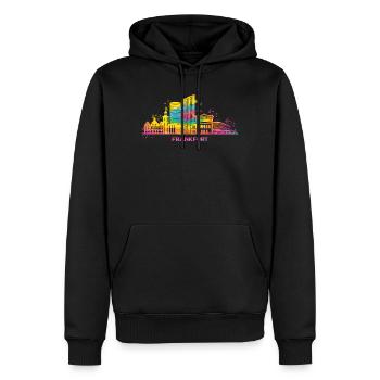 Frankfurter Skyline Bunt Stadtbild Frankfurt - Männer Premium Bio Hoodie - Schwarz - Vorne - Nico (187cm)