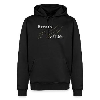 Breath of Life Christian Design – Gen 2:7 - Men’s Premium Organic Hoodie - black - Front - Nico (187cm)