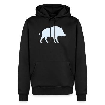 Silhouette bleue du sanglier sauvage - Sweat à capuche Premium bio Homme - noir - Devant - Nico (187cm)