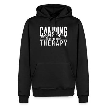 Le camping est ma thérapie préférée - Sweat à capuche Premium bio Homme - noir - Devant - Nico (187cm)
