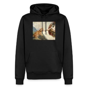 Chat gifle la main de Dieu Mème des chats drôles - Sweat à capuche Premium bio Homme - noir - Devant - Nico (187cm)