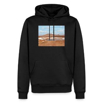 Parcelles de sel du désert - Sweat à capuche Premium bio Homme - noir - Devant - Nico (187cm)