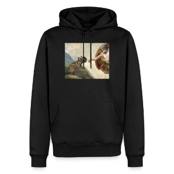 Mème du chien God God Hand du chien bouledogue français - Sweat à capuche Premium bio Homme - noir - Devant - Nico (187cm)
