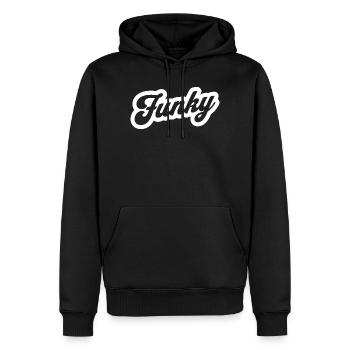 Emblème rétro Funky Script - Sweat à capuche Premium bio Homme - noir - Devant - Nico (187cm)