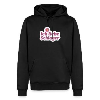Schlager-Sticker: Musik & Blume Design - Männer Premium Bio Hoodie - Schwarz - Vorne - Nico (187cm)