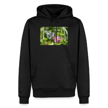Papillon blanc arborescente sur la fleur - Sweat à capuche Premium bio Homme - noir - Devant - Nico (187cm)