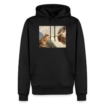 Chat gifle la main de Dieu Mème des chats drôles - Sweat à capuche Premium bio Homme - noir - Devant - Nico (187cm)