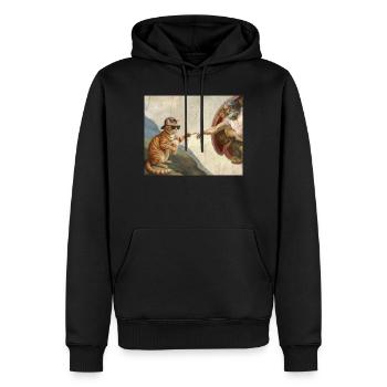 Chat gifle la main de Dieu Mème des chats drôles - Sweat à capuche Premium bio Homme - noir - Devant - Nico (187cm)