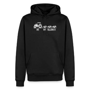 Traktor zieht AutoKette - Männer Premium Bio Hoodie - Schwarz - Vorne - Nico (187cm)
