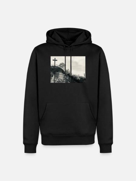 Stone Hill with Cross - Men’s Premium Organic Hoodie - black