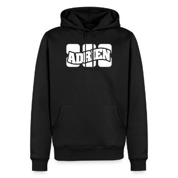 Prénom Adrien - Sweat à capuche Premium bio Homme - noir - Devant - Nico (187cm)