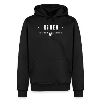 Rouen France Coordonnées Gps Blanc - Sweat à capuche Premium bio Homme - noir - Devant - Nico (187cm)