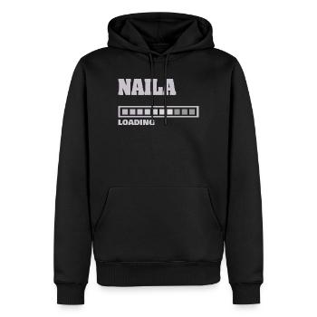 Naila als Geburt - Männer Premium Bio Hoodie - Schwarz - Vorne - Nico (187cm)