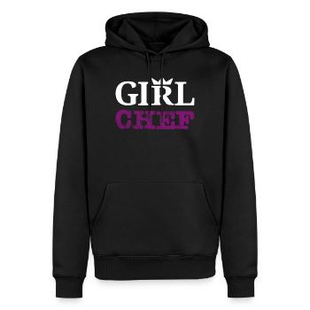 Girl Chef - Design statement & typographie - Sweat à capuche Premium bio Homme - noir - Devant - Nico (187cm)