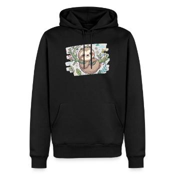 Niedliches Faultier auf Ast mit Blumen - Männer Premium Bio Hoodie - Schwarz - Vorne - Nico (187cm)