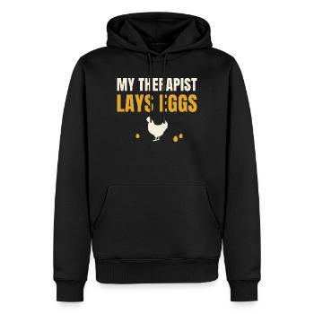 Mon thérapeute pond des œufs poule - Sweat à capuche Premium bio Homme - noir - Devant - Nico (187cm)
