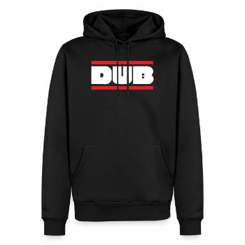 DUB Bold Wordmark with Red Bars - Men’s Premium Organic Hoodie - black - Front - Nico (187cm)