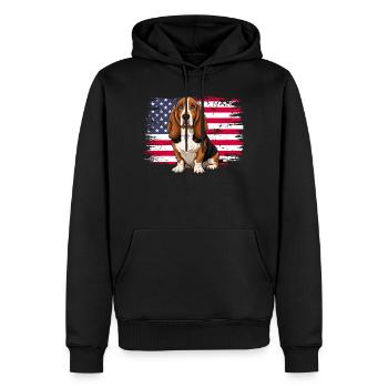 Patriotic Basset Hound - US Flag Dog Mom Dad - Men’s Premium Organic Hoodie - black - Front - Nico (187cm)