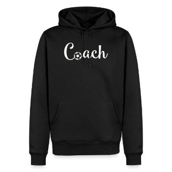 Coach Football Font Logo - Men’s Premium Organic Hoodie - black - Front - Nico (187cm)