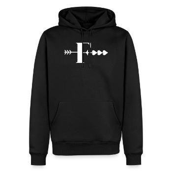Lettre f flèche cœur - Sweat à capuche Premium bio Homme - noir - Devant - Nico (187cm)