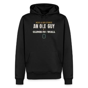 Le vieux sur un mur d’escalade - Sweat à capuche Premium bio Homme - noir - Devant - Nico (187cm)