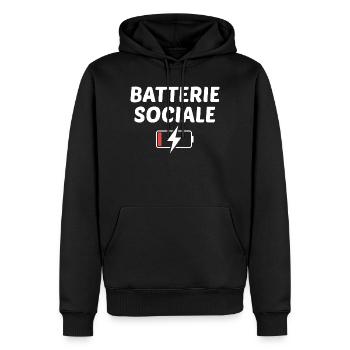 Batterie sociale à 0% - Sweat à capuche Premium bio Homme - noir - Devant - Nico (187cm)