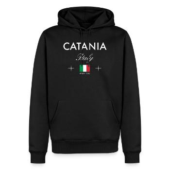 Souvenir de voyage des coordonnées de Catane Sicile - Sweat à capuche Premium bio Homme - noir - Devant - Nico (187cm)
