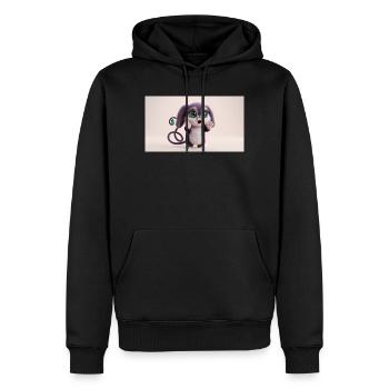 Surprised Cute Fluffy Creature with Big Green Eyes - Männer Premium Bio Hoodie - Schwarz - Vorne - Nico (187cm)