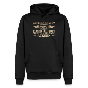 Retraite partielle 2027 Lange Ackern Retraite anticipée - Sweat à capuche Premium bio Homme - noir - Devant - Nico (187cm)