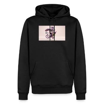 Cute fluffy purple 3D character holding a green gi - Männer Premium Bio Hoodie - Schwarz - Vorne - Nico (187cm)