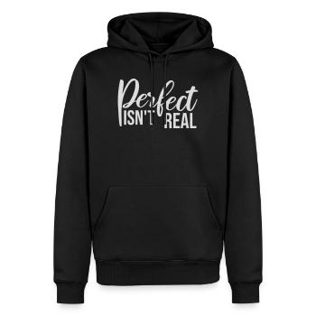 Perfect isn't real Perfekt Gibt Es Nicht Logo Text - Männer Premium Bio Hoodie - Schwarz - Vorne - Nico (187cm)
