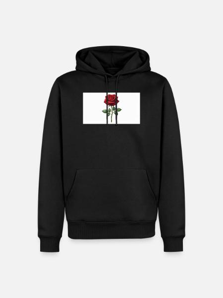 Rote Rose mit Tau-Tropfen - Männer Premium Bio Hoodie - Schwarz