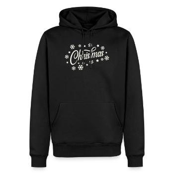 Weihnachtliches Script mit Schneeflocken - Männer Premium Bio Hoodie - Schwarz - Vorne - Nico (187cm)