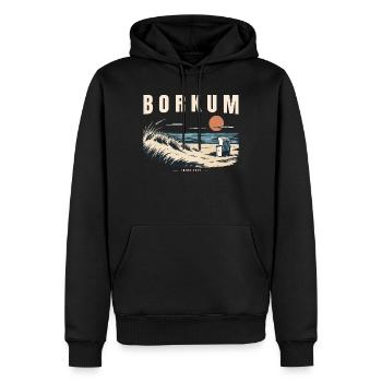 Borkum Nordsee Inselzeit Retro Strandkorb - Männer Premium Bio Hoodie - Schwarz - Vorne - Nico (187cm)