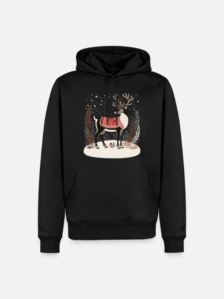 Rentier-Shirt, Boho-Weihnachts-Shirt - Männer Premium Bio Hoodie - Schwarz