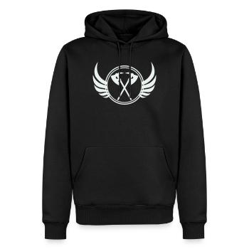 Kreuzäxte mit Flügeln Emblem - Männer Premium Bio Hoodie - Schwarz - Vorne - Nico (187cm)