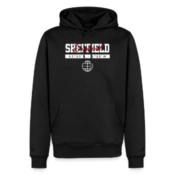 Sheffield England Koordinaten Reise Souvenir - Männer Premium Bio Hoodie - Schwarz - Vorne - Nico (187cm)