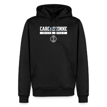 Carca ssone Frankreich Koordinaten Globus - Männer Premium Bio Hoodie - Schwarz - Vorne - Nico (187cm)